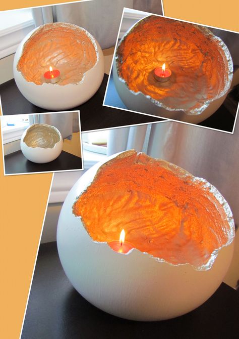 Dragon Egg Candle, Hypertufa Projects, Cinnamon Stick Candle, Diy Cement Planters, Egg Candle, Driftwood Diy, Dragon Eggs, Diy Concrete Planters, Candle Lamps