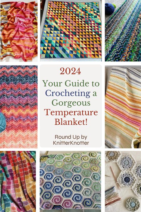 Temperature Blanket Crochet Pattern roundup with free color chart Granny Square Temperature Blanket Pattern, Temp Blanket Crochet Pattern, Crochet Granny Square Temperature Blanket, Mood Blanket Crochet Free Pattern, High And Low Temperature Blanket, Crochet Mood Blanket Pattern, Crochet Temperature Scarf, Temperature Crochet Ideas, Crochet Year Projects