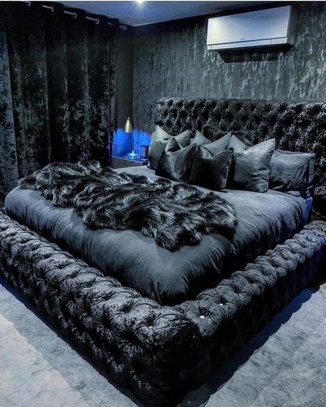 Witchy Products, Black Apartment, Led Bed, Black Bedroom Decor, Bespoke Beds, Luxury Room Bedroom, Future Apartment Decor, Studio Living, Black Bedroom