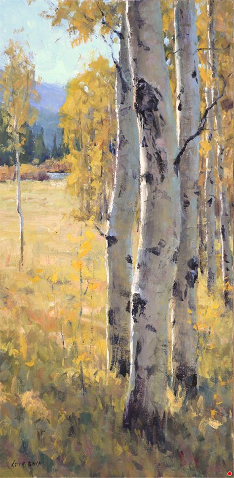 Painting Aspen Trees Acrylic, Poplar Tree Painting, Birch Tree Oil Painting, Birch Painting Acrylic, Birch Tree Paintings, Aspen Tree Art, Watercolor Aspen Trees, Fall Oil Paintings, Birch Tree Painting Acrylic