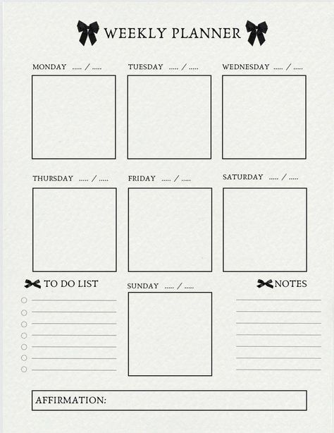 Weekly Calendar Aesthetic, Weekly Planner Aesthetic Printable, Aesthetic Weekly Planner Template, Coquette Planner, Aesthetic Daily Planner Template, Planner Aesthetic Minimalist, Daily Planner Aesthetic, Aesthetic Planner Template, Free Printable Weekly Planner Template