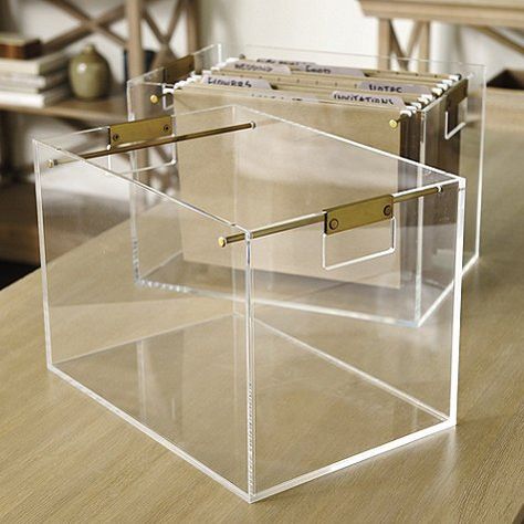 Chic File Storage, File Box For Desk, Acrylic Paper Storage, Gold Accessories Office, Cubicle Accessories Blu Monaco, Clear Acrylic Storage Boxes, Office Desk Accessories Chic, Lucite Desk Accessories, Desk File