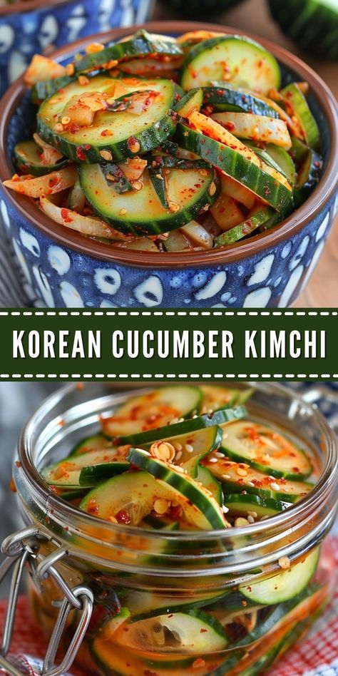 Korean Cucumber Kimchi: A Tangy and Refreshing Side Dish Kimchi Recipe Cucumber, Easy Cucumber Kimchi, Korean Pickled Onions, Quick Kimchi Recipe, Homemade Kimchi Recipes, Cucumber Kimchi Recipe Korean, Meals With Kimchi, What To Eat With Kimchi, Ways To Eat Kimchi