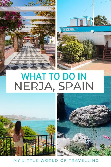 Discover the best things to do in Nerja, Spain. Local tips and advice, where to stay and day trips from Nerja | My Little World of Travelling | Things to do in Nerja | Travel guide to Nerja | What to do in Nerja | Nerja Spain | Balcon de Europa | Rio Chillar | Cuevas de Nerja | Nerja beach | Playa de Maro | Malaga Spanish Lifestyle, Andalusia Travel, Nerja Spain, Backpacking Spain, Solo Travelling, Cities In Spain, Spain Itinerary, Spain Culture, Spain Travel Guide