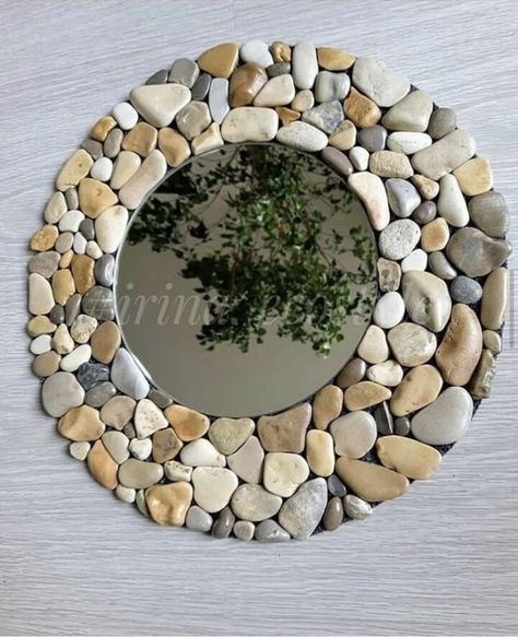 Wall Mirror Decor, Hanging Crafts, Stone Wall Art, Stones Art, Mirror Crafts, Designing Ideas, Diy Wall Art Decor, Painted Rocks Craft, Stones Diy