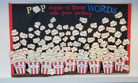 #Popcorn #board #GreatClassroomideas #EnglishDisplay #Vocabulary #ClassBoards #school #education #teachers # teaching Classroom Displays Secondary, Vocabulary Display, Popcorn Board, Popcorn Display, English Classroom Displays, Primary Classroom Displays, English Display, Ks1 Classroom, Classroom Display Boards