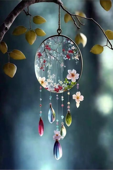 Suncatcher Diy, Dream Catcher Decor, Diy Suncatchers, Fantasy Furniture, Pressed Flower Crafts, Dream Catcher Craft, Wind Sculptures, Crystal Goddess, Stained Glass Suncatchers