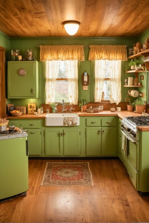 20 Green Kitchen Paint Colors That Will Instantly Upgrade Your Home – The Crafty Hacks Green Kitchen Paint Colors, Green Kitchen Paint, Farmhouse Style Kitchen Cabinets, Green Kitchen Walls, Green Kitchen Cabinets, Kitschy Kitchen, Charming Kitchen, Kitchen Cabinet Styles, Kitchen Paint Colors