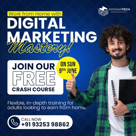 📣 Attention Adults Seeking to Work from Home! Ready to jumpstart your digital marketing skills? Join us for an exclusive crash course! Digital Marketing Crash Course Hosted by: Konkan Technology Services Mhasla Limited seats are available. Fill out a form and register your seat. Form: https://docs.google.com/forms/d/e/1FAIpQLSf9Id4-i6hD-3sZas6nBAXgolJLCVe9FEeY8OfOlVx1w9TkuQ/viewform?usp=pp_url 🚀 Gain insights into: ✅ Fundamental digital marketing strategies ✅ Utilizing social media for b... Social Media For Business, Seo Techniques, Digital Marketing Strategies, Marketing Skills, Crash Course, Digital Content, Digital Marketing Strategy, Marketing Strategies, Business Growth