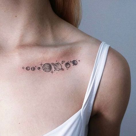 Naomi Tattoo, Astro Tattoo, Collar Bone Tattoo Quotes, Planet Tattoo, Tato Flash, Cosmic Tattoo, Dragons Tattoo, Tattoo Placements, Planet Tattoos