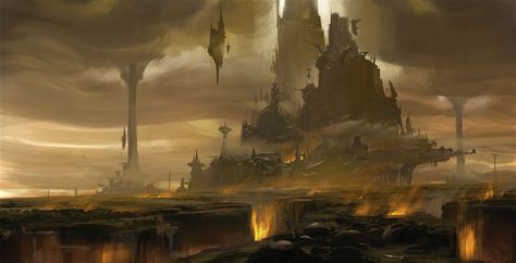 New Warriors, Fiction Idea, Art Landscapes, Landscape Concept, Dark Material, Building Art, Fantasy City, Baldur's Gate, Dark Art Illustrations