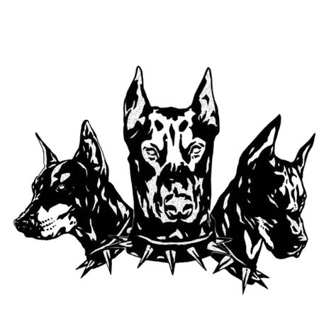 Three Doberman Tattoo, 3 Headed Doberman Tattoo, Three Headed Doberman Tattoo, Three Headed Dog Drawing, Angry Dog Tattoo, 3 Headed Dog Tattoo, Three Headed Dog Tattoo, American Traditional Dog Tattoo, Cerebus Dog Tattoo