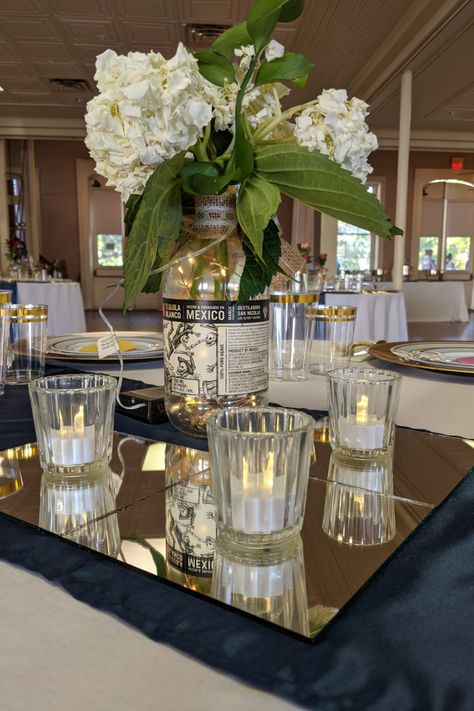 | wedding centerpiece | texas wedding inspiration | ballroom reception | wedding decor | Tequila Centerpieces, Tequila Centerpiece Ideas, Ballroom Reception, Tequila Bottle, Bottle Centerpieces, Tequila Bottles, 50th Wedding, Reception Wedding, Wedding Diy