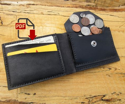 Leather Bifold Wallet with Coin Pouch Template Diy Wallet Pattern Free, Pouch Template, Diy Wallet Pattern, Bifold Wallet Pattern, Wallet Pattern Free, Leather Templates, Card Wallet Pattern, Leather Patterns Templates, Wallet Template