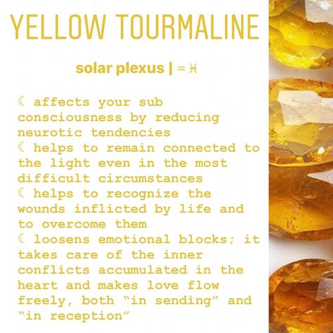 yellow tourmaline meaning Yellow Tourmaline Meaning, Yellow Meaning, Healing Aesthetic, Tourmaline Meaning, Fire Witch, Chakra Health, Agate Meaning, Crystal Work, Beautiful Energy