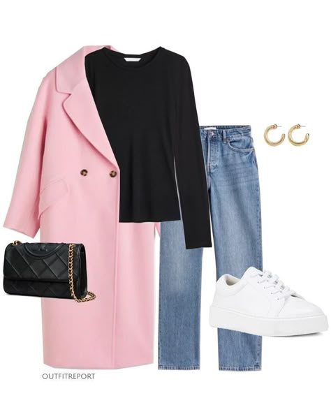 Pink Coat Outfit, Pink Jacket Outfit, Chic Mom Outfits, Hm Outfits, Coat Outfit Casual, Looks Jeans, Winter Fashion Outfits Casual, Work Fits, Classy Work Outfits