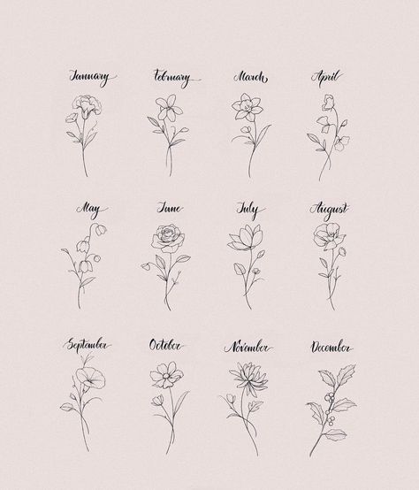 Small Tattoos Birth Flowers, Birth Flower On Wrist, Meaning Flower Tattoo, Tiny Bouquet Of Flowers Tattoo, Birthday Month Flower Bouquet Tattoo, Minimalist Birth Flower Chart, May July August Flower Tattoo, August Birth Flower Tattoo Simple, Family Birthdays Tattoo