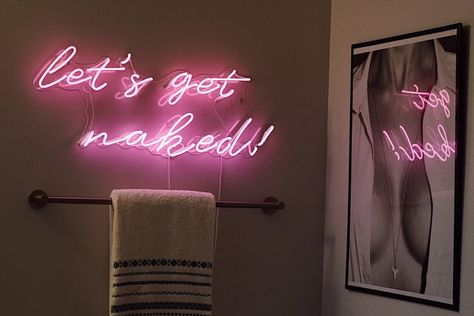 Tech Apartment, Neon Bathroom, Nashville Apartment, Neon Bedroom, Neon Quotes, Neon Signs Home, Neon Words, Babe Cave, Neon Decor