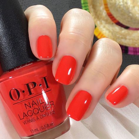 Orange Red Manicure, Orange Red Nails Summer, My Chihuahua Doesnt Bites Opi, Short Red Orange Nails, Opi Orange Red Nail Polish, Orangy Red Nails, Tomato Red Nails, Bright Red Orange Nails, Reddish Orange Nails