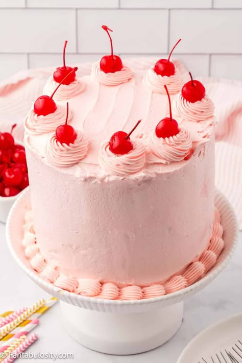 Cherry Chip Cake Recipe, Cherry Icing, Cherry Bday Cake, Maraschino Cherry Cake Recipe, Cake With Cherries, Birthday Cake Cherry, Maraschino Cherry Cake, Icing For Cherry Chip Cake, Cherry Vintage Cake