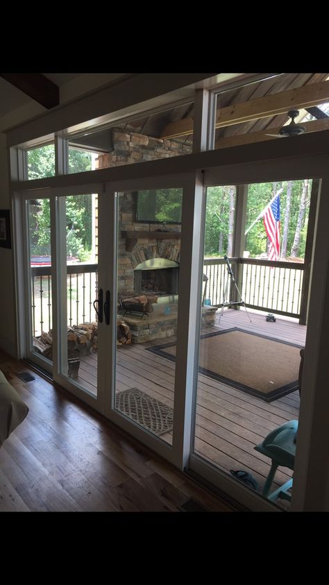 4 Panel Sliding Glass Door, Glass Door Design, Sliding Doors Exterior, Sliding Glass Doors Patio, Screened Porch Designs, 4 Season Room, Sunroom Addition, Glass Doors Patio, Sunroom Designs