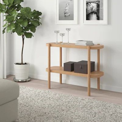 record player stand - Search - IKEA Buffet Table Ikea, Small Console Tables, Hallway Entry, Solid Oak Table, Kallax Shelf, Bar In Casa, Ikea Finds, Oak Table Top, Buffet Console