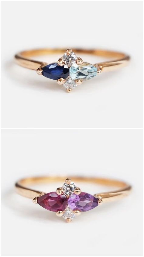 Pear Sapphire Ring, Dual Birthstone Ring, Colored Stone Engagement Rings, Two Stone Ring, Mothers Day Rings, Mother Rings, Aquamarine Ring, Silver Work, Stone Engagement Rings