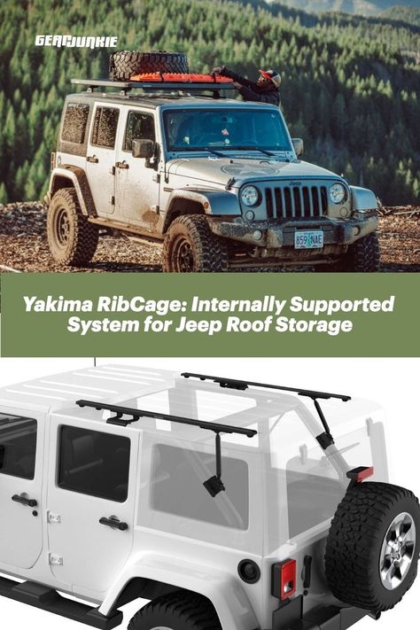 Yakima has just launched a new roof rack system for hardtop Jeep Wranglers. The Yakima RibCage track system uses the Wrangler’s own factory bracing for support, providing a flexible way to greatly increase the roof rack carrying capacity on a JK or JL Jeep Wrangler. Roof Storage, New Roof, Racking System, Wrangler Jl, Tracking System, Rib Cage, Roof Rack, The Roof, Jeep Wrangler