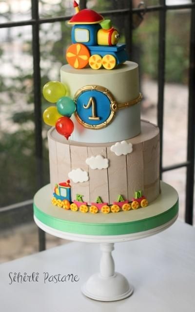 Bob the Train Cake by Sihirli Pastane Bob The Train Cake, Bob The Train, Thomas Cakes, Train Birthday Cake, Boys First Birthday Cake, Cake Designs For Kids, Boys 1st Birthday Cake, Baby Boy Birthday Cake, Baby First Birthday Cake