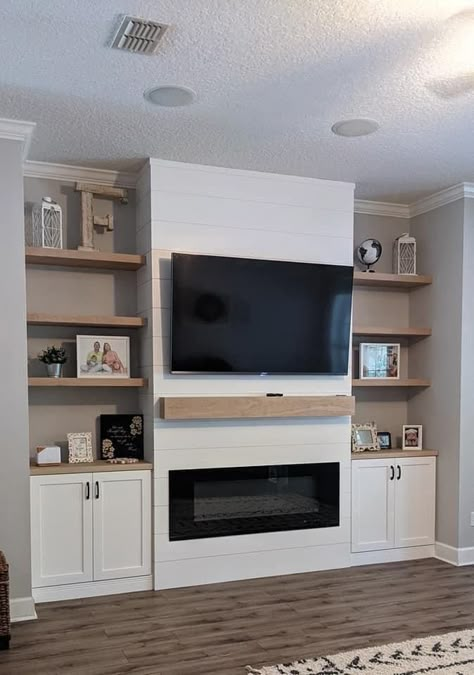 Built In Television Wall, Fireplace With Cabinets, Cool Bathroom Ideas, Organization Ideas Bathroom, Electric Fireplace Living Room, Cool Bathroom, Basement Fireplace, Feature Wall Living Room, Bathroom Organization Ideas