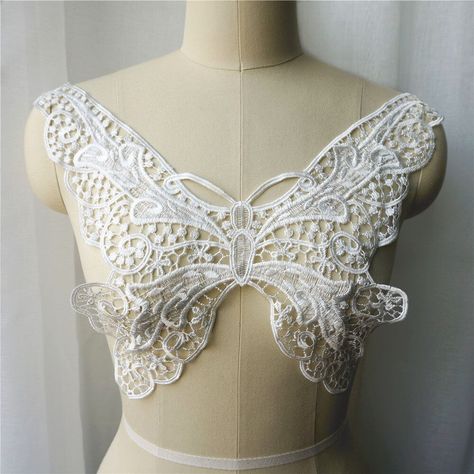 Smarter Shopping, Better Living! Aliexpress.com Embroidered Wedding Gown, Bodice Applique, Sewing Collars, Sewing Lace, Butterfly Embroidery, Embroidered Wedding, White Butterfly, Diy Dress, Bridal Flowers