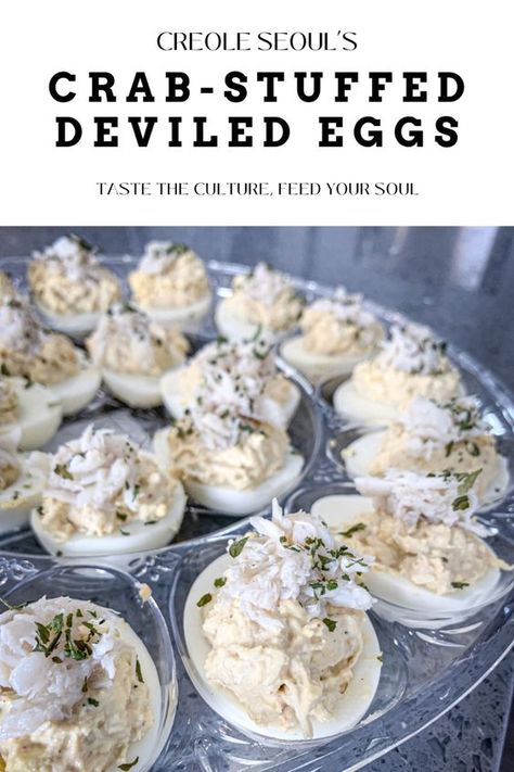 I suggest doubling the recipe because these delicious crab-stuffed deviled eggs are always a fan favorite! Crab Deviled Eggs, Stuffed Deviled Eggs, Crab Deviled Eggs Recipe, Crab Stuffing, Shrimp Deviled Eggs, Lump Crab Meat, Crab Stuffed, Lump Crab, Cajun Creole Recipes