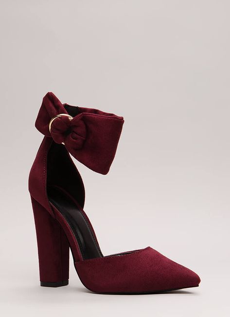 A Wrap Chunky Pointy Ankle Cuff Heels BLACK HUNTERGREEN BURGUNDY - GoJane.com Burgundy Closed Toe Evening Heels, Burgundy Closed Toe Platform Heels, Burgundy Platform Heels With Pointed Toe, Elegant Ankle-high Burgundy Heels, Burgundy Closed-toe Heels For Evening, Ankle Cuff Heels, Burgundy Sandals, Burgundy Fashion, Kawaii Shoes