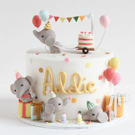 Elephant Bday Cake, Elephant Bday Party Birthday Ideas, 3rd Month Birthday Cake, 3rd Birthday Cake Ideas, Elephant Cake Birthday, Shared Birthday Cake, Fondant Birthday Cakes, 1st Birthday Boy Cake, 3 Birthday Cake