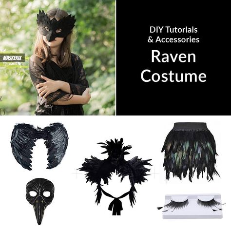 Womens Raven Costume, Raven Bird Halloween Costume, Crow Queen Costume, Raven Diy Costume, Crow Costume Womens, Raven Costume Diy, Diy Raven Costume, Raven Bird Costume, Raven Costume Halloween