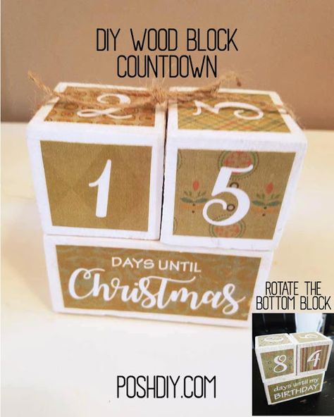 Christmas Countdown Blocks Diy, Diy Days Until Christmas Sign, Christmas Countdown Blocks, Diy Christmas Countdown, Wood Blocks Diy, Rustic Woodworking Projects, Wood Blocks Christmas, Super Saturday Crafts, Christmas Countdown Diy