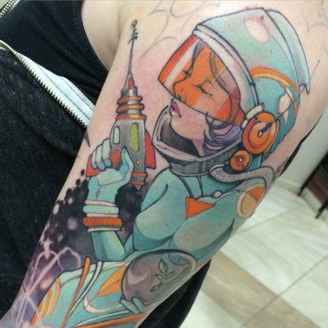 WIP (3 sessions left) Space Lady Sleeve by Teresa Sharpe at Studio 13 in Fort Wayne, Indiana - Album on Imgur Tatoo Lettering, Space Sleeve, Disney Pin Up, Optical Illusion Tattoo, Wicked Tattoos, Alien Tattoo, 4 Tattoo, R Tattoo, Space Tattoo