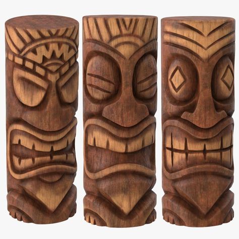 Tiki Pole, Tiki Masks, Tiki Faces, Tiki Statues, Tiki Bar Decor, Tiki Art, Tiki Mask, Polynesian Designs, Wood Statues