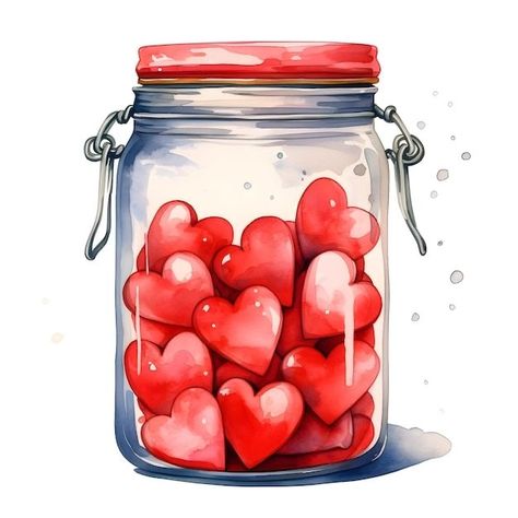 Candy Clipart, Jar Of Hearts, Valentines Illustration, Love Jar, Heart Hands Drawing, Drawing Wallpaper, Cute Love Cartoons, Love Hearts, Love Stickers