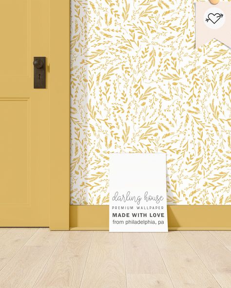 Yellow And Gold Bathroom, Yellow Bathroom Wallpaper, Yellow Office Walls, Golden Yellow Bathroom, Yellow Board And Batten, Yellow Wallpaper Powder Room, Yellow Wallpaper Bathroom, Yellow Wallpaper Bedroom, Yellow Powder Room