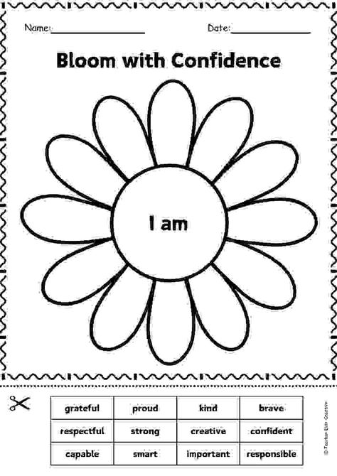 Looking for a fun and meaningful way to boost your students’ self-esteem? This Affirmation Flower activity is a creative activity that helps kids recognize their strengths and build positive self-talk!
In this engaging activity, students will:
• Write or cut & paste positive words (like “brave,” “kind,” and “smart”) on each petal.
• Color and decorate their flowers, creating a vibrant reminder of their personal qualities.
• This can also be part of an interactive notebook activity. Self Esteem Projects, Things Im Good At, My Strengths Worksheet, Confidence Activities For Preschoolers, Sel Worksheets For Kindergarten, Self Love Printables, Activities For Childrens Mental Health Week, Activities For Elementary, Sel First Grade