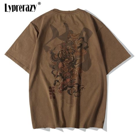 Clothes Brown, Embroidery T Shirt, Chinese Vintage, King Tshirt, Men Streetwear, Monkey King, Swaggy Outfits, Streetwear Tshirt, Streetwear Women