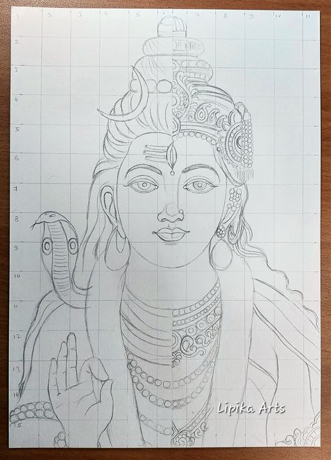 Ardhnareshwar Drawing, Ardhnarishwar Sketch, Shivshakti Drawing, Ganesh Drawing Pencil, Mahadev Sketch, Easy Hand Drawings, Grid Drawing, Pencil Drawing Images, Modern Art Canvas Painting