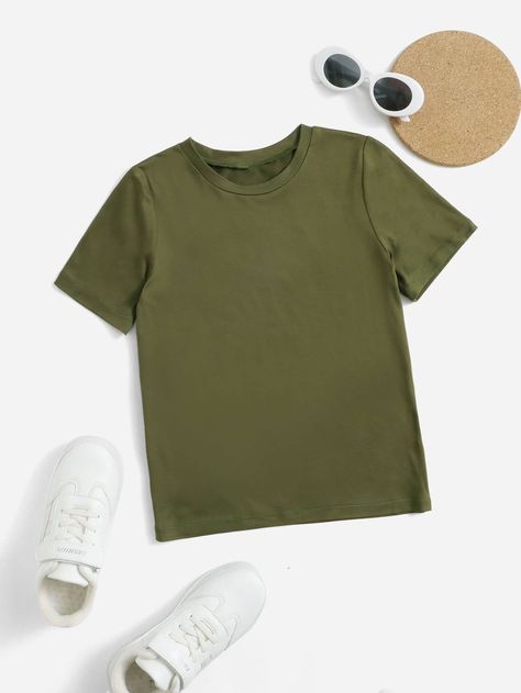 Olive Green T Shirt, Plain Tee Shirts, Green Tee, Round Neck Tees, Green Tshirt, Men Tops, Olive Color, Fashion Story, Beach Shirts