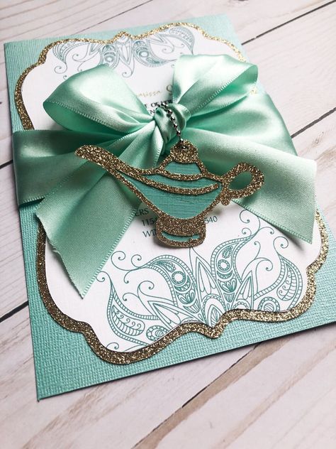 Teal Quinceanera Dresses, Aladdin Invitation, Jasmine Invitation, Fairytale Invitation, Cinderella Sweet 16, Aladdin Birthday Party, Princess Jasmine Birthday Party, Princess Jasmine Birthday, Aladdin Party