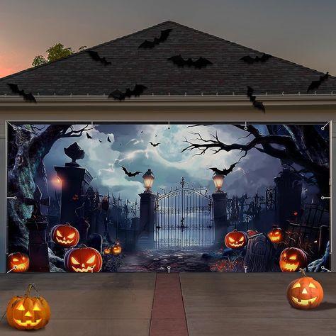 Garage Halloween, Halloween Garage Door, Pumpkin Photography, Halloween Garage, Strašidelný Halloween, Terrifying Halloween, Outdoor Holiday Party, Uhyggelig Halloween, Cloth Banners