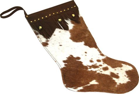 Brindled Cowhide Leather Christmas Stocking 1725 Cowhide Stocking, Western Christmas Decor, Western Christmas Decorations, Southwest Christmas, Western Christmas Tree, Cowgirl Christmas, Rivers Edge, Cowboy Chic, Diy Stockings