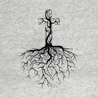 T-Shirts by ChristianLifeApparel | TeePublic Rugged Cross Image, Tribe Of Judah Tattoo, Christian Tree Tattoo, Rooted In Christ Tattoo, Jesus Tattoo Sleeve, Tree Roots Tattoo, Jesus Tattoo Design, Roots Tattoo, Biblical Tattoos