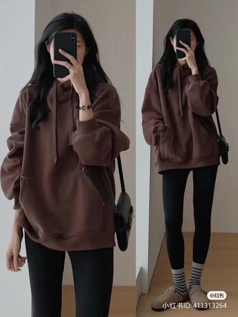 Leggings And Hoodie Aesthetic, Smart Aesthetic Outfits, Oversized Hoodie Outfit Korean, Simple Style Outfits, Her Outfits, Casual Outfit Inspiration, Korean Casual Outfits, Everyday Fashion Outfits, Casual Day Outfits