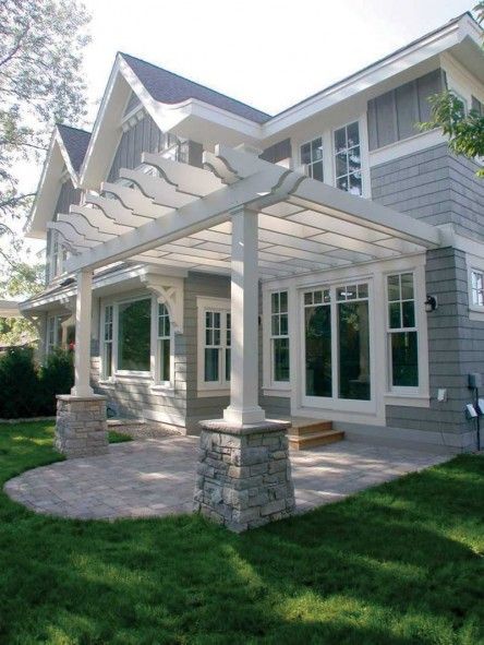 Traditional structures like this new pergola–porch can be built from modern materials that are impervious to moisture and insects (Kleer Lumber components from Tapco). Patios With Pergola, Portico Ideas, Hamptons Patio, Outdoor Upgrades, Lounging Area, Patio Pergola, Outdoor Patios, Craftsman Exterior, Pergola Design